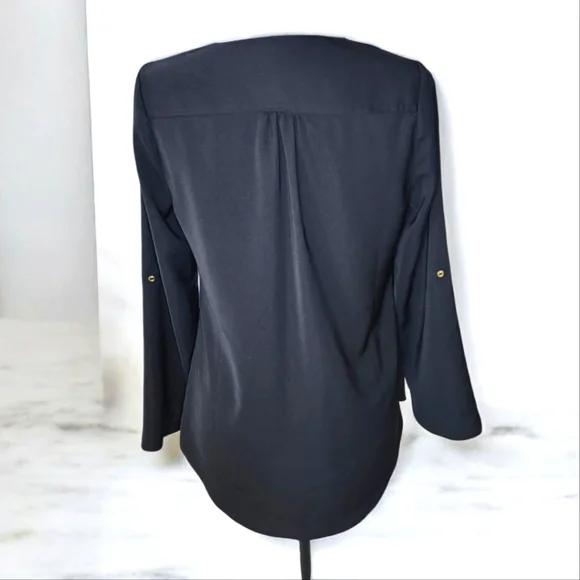 GUESS Black V-Neck Blouse - Small - Picture 2 of 6